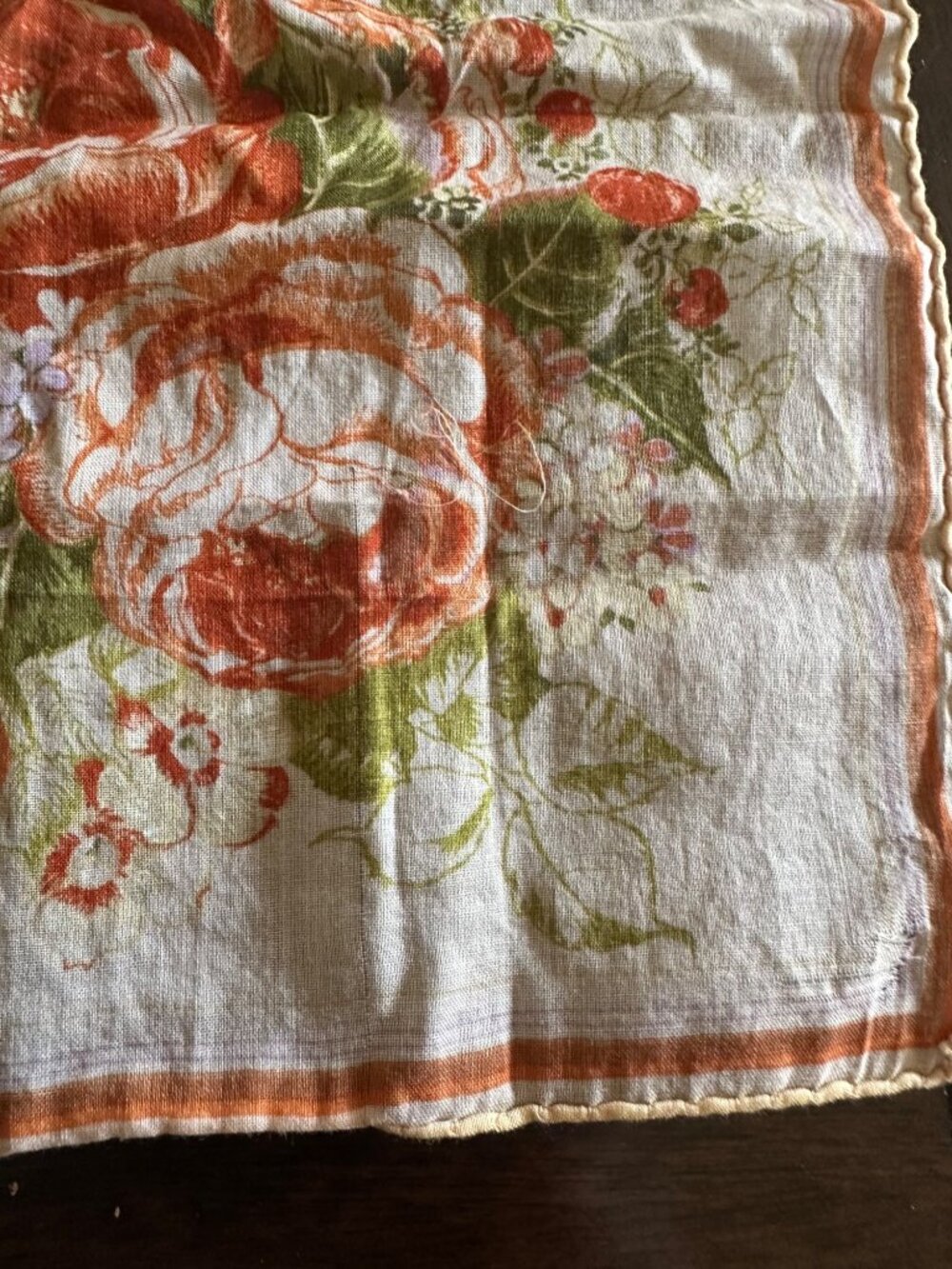 Vintage Flora Stoffels Handkerchief With Orange Roses & Bugs Print - Picture 15 of 16